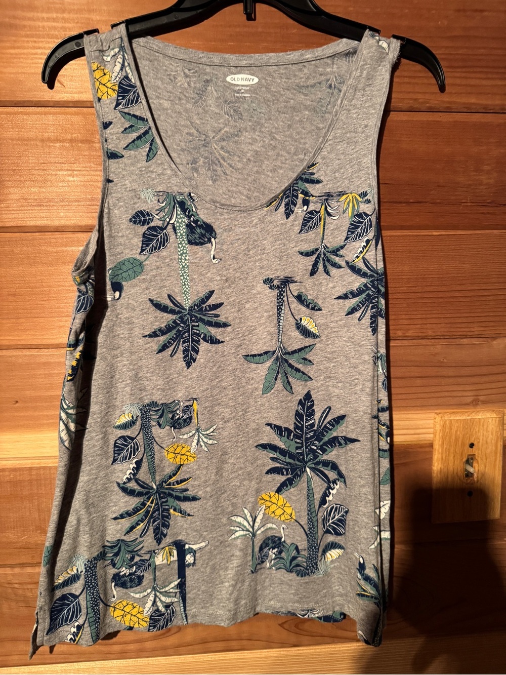 Old Navy Gray Tank Top with Navy & Yellow Tropical Print